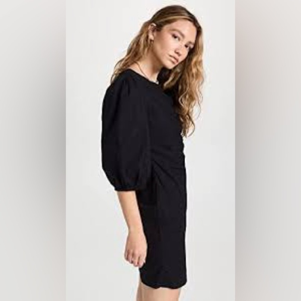 Free People Black Mini Dress with Puff Sleeves